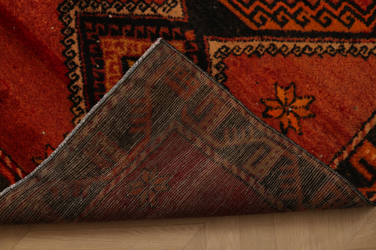 Vintage Malatya Turkish Runner Rug 3x11 ft — Red & Orange Geometric