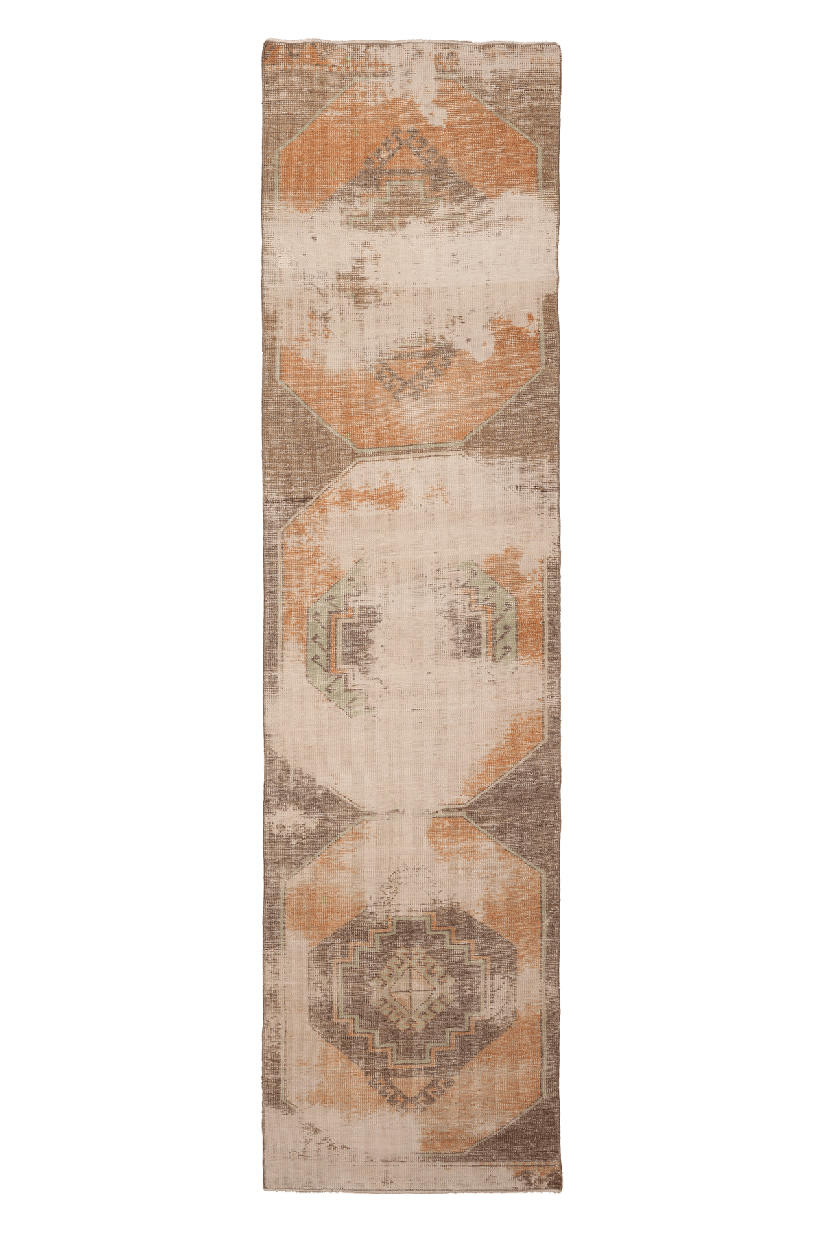 Vintage Malatya Turkish Runner Rug 2x11 ft — Beige & Orange Distressed