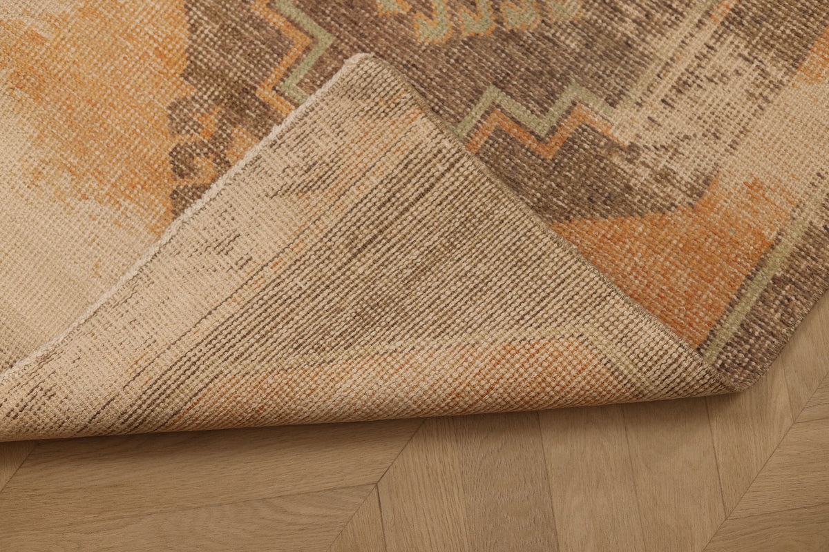 Vintage Malatya Turkish Runner Rug 2x11 ft — Beige & Orange Distressed