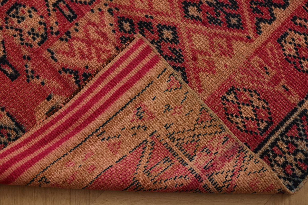 Vintage Southeastern Persian Style Runner Rug 3x12 ft — Red & Beige Geometric