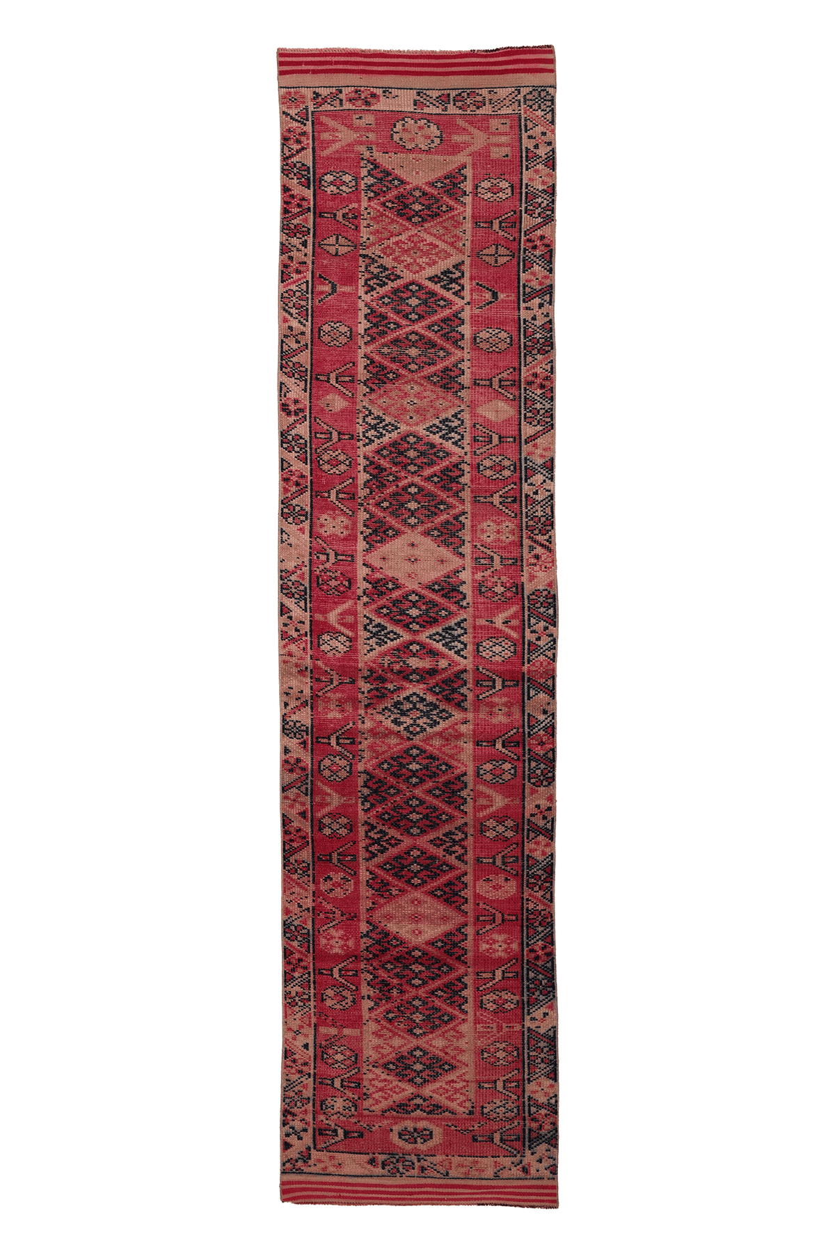 Vintage Southeastern Persian Style Runner Rug 3x12 ft — Red & Beige Geometric