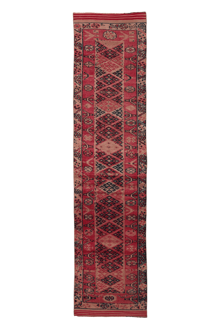 Vintage Southeastern Persian Style Runner Rug 3x12 ft — Red & Beige Geometric