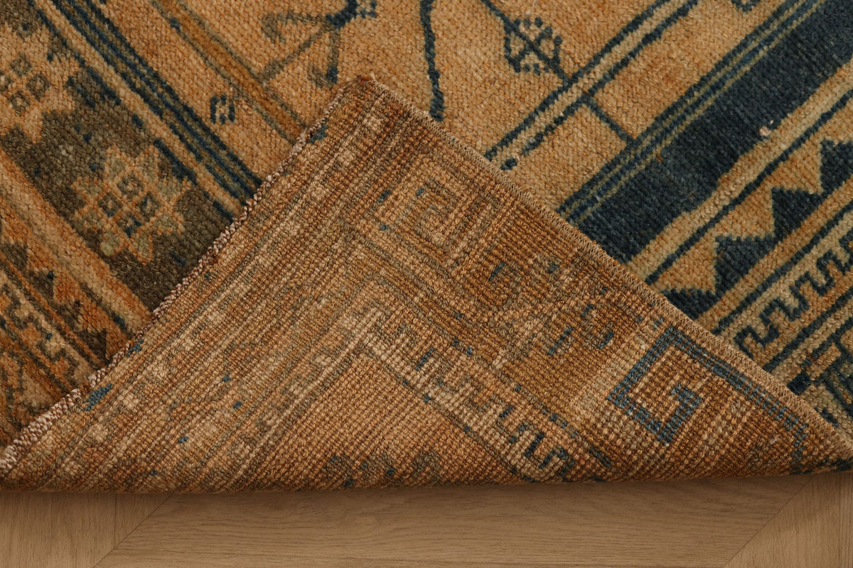 Vintage Malatya Turkish Runner Rug 3x10 ft — Beige & Blue Geometric