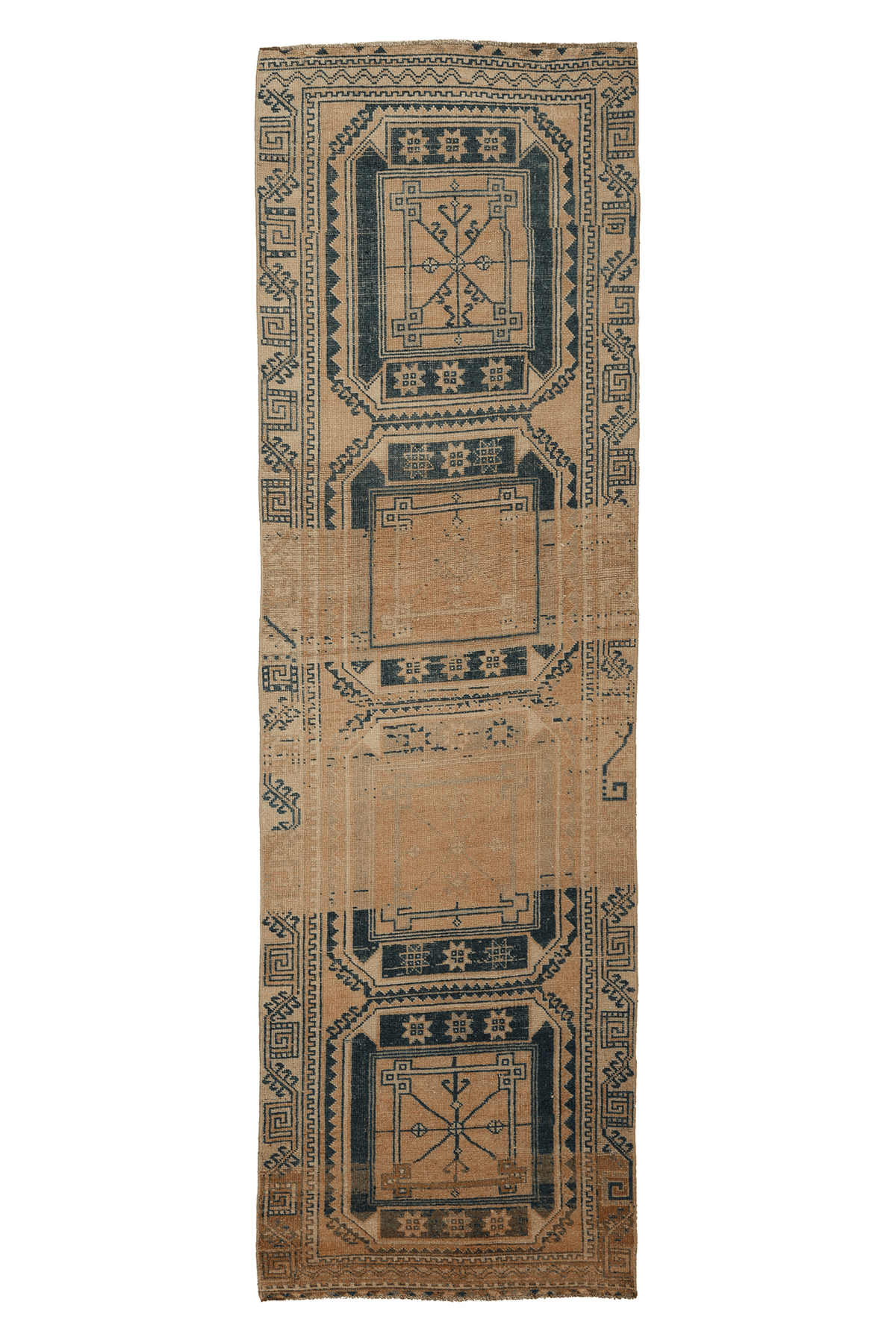 Vintage Malatya Turkish Runner Rug 3x10 ft — Beige & Blue Geometric