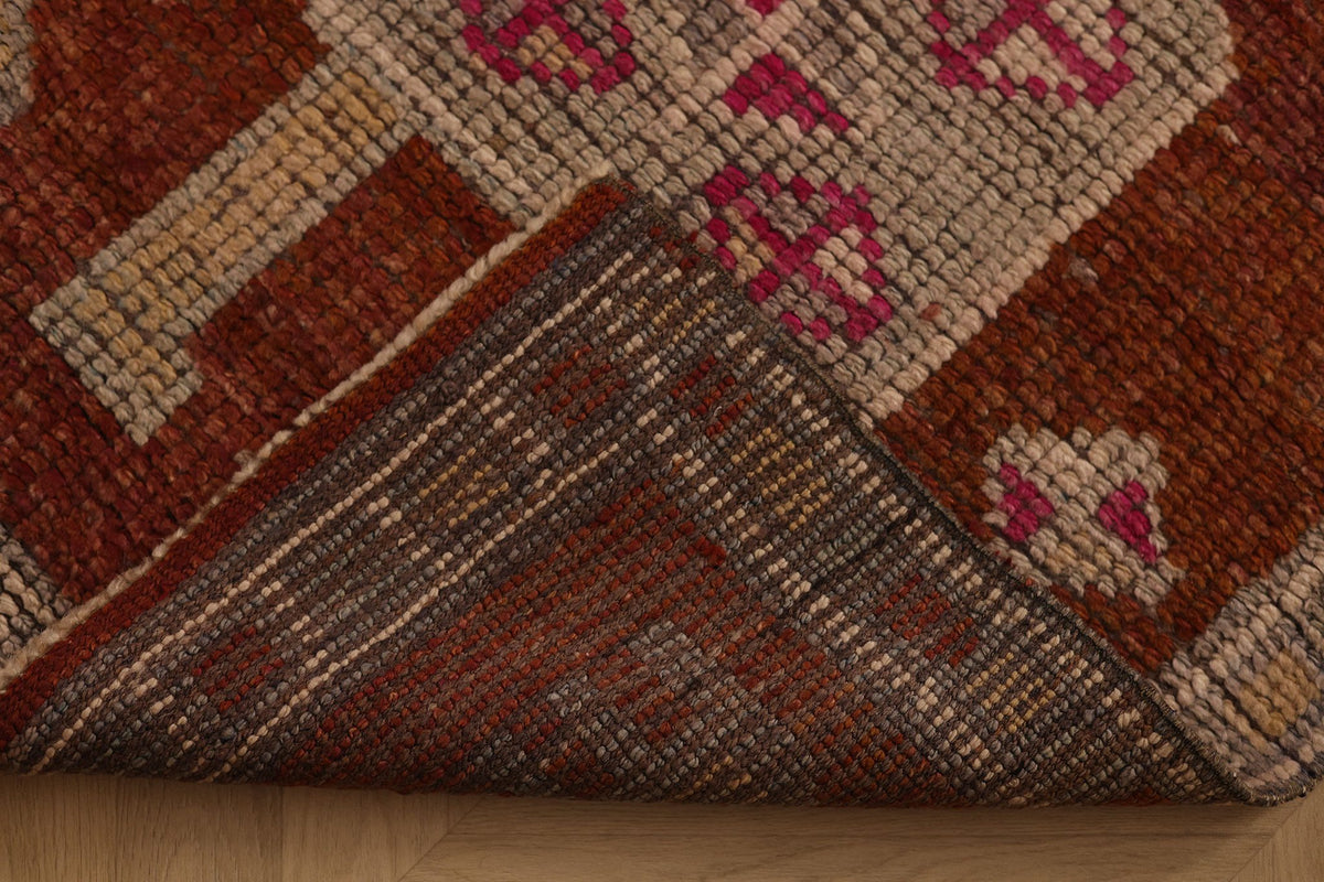 Vintage Southeastern Persian Style Runner Rug 3x10 ft — Red & Beige Geometric