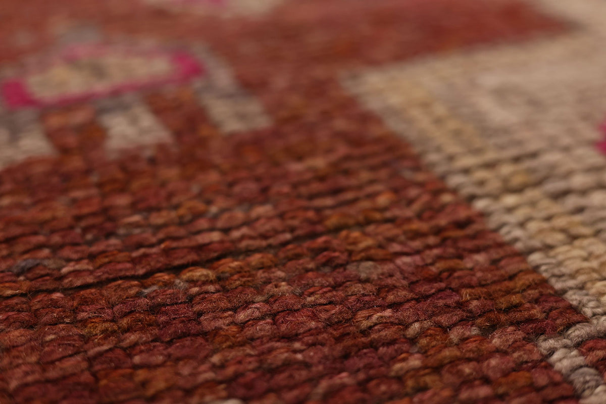Vintage Southeastern Persian Style Runner Rug 3x10 ft — Red & Beige Geometric
