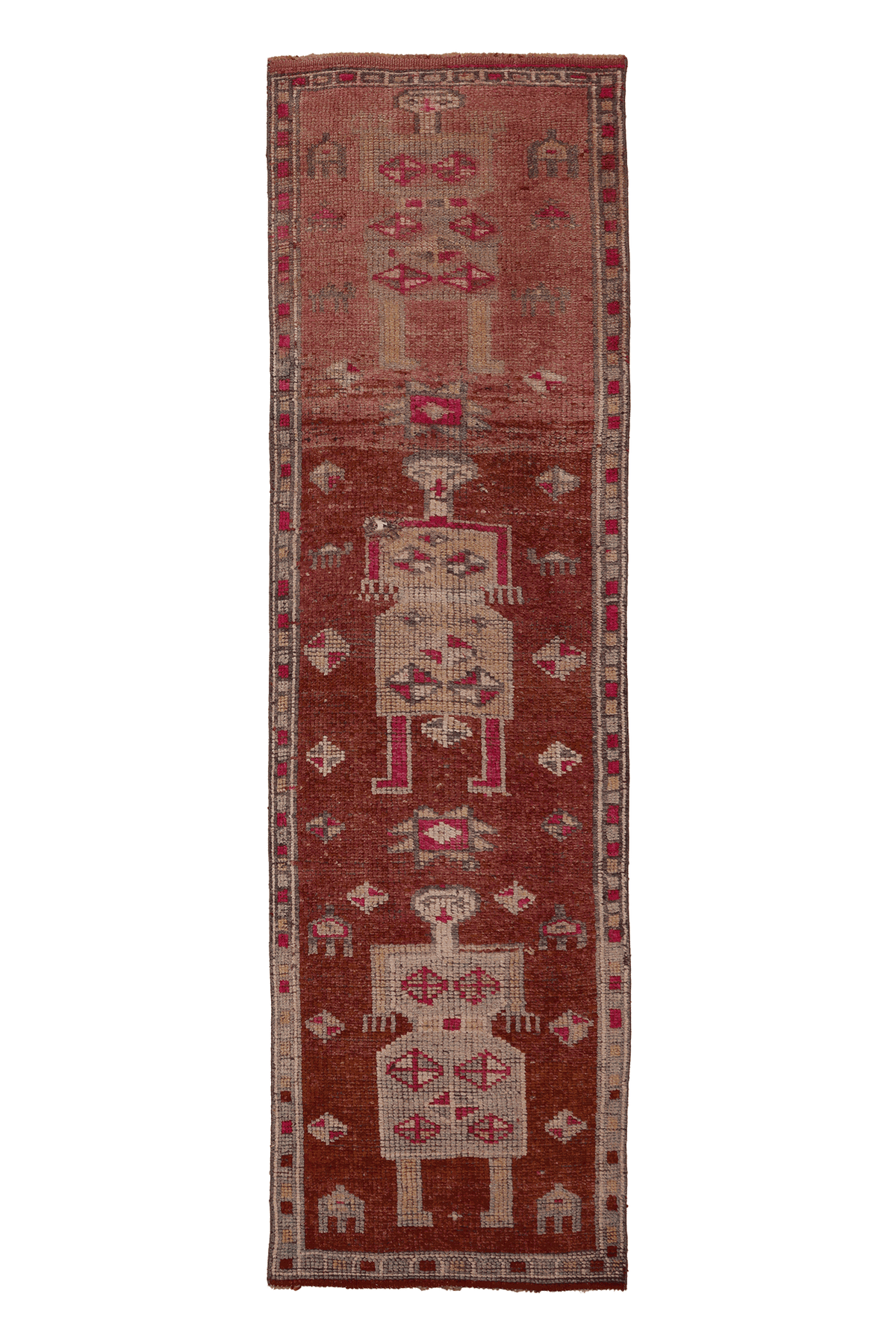 Vintage Southeastern Persian Style Runner Rug 3x10 ft — Red & Beige Geometric