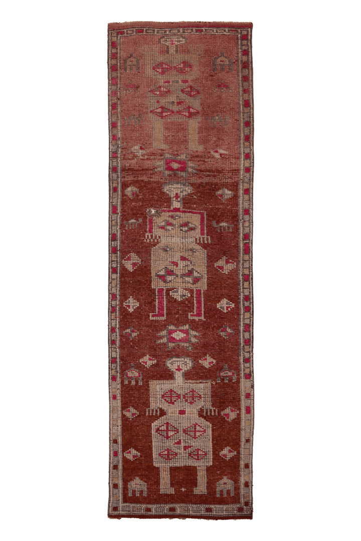 Vintage Southeastern Persian Style Runner Rug 3x10 ft — Red & Beige Geometric