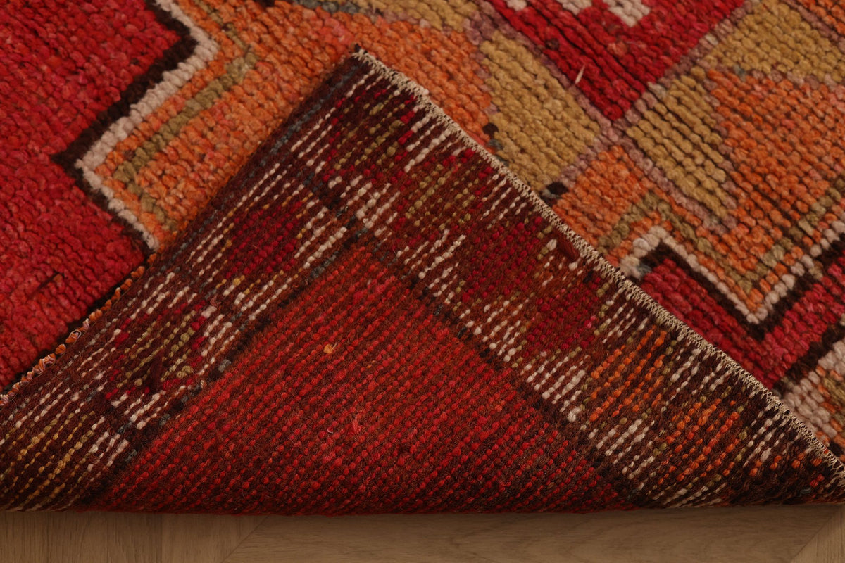 Vintage Southeastern Persian Style Runner Rug 3x11 ft — Red & Orange Geometric