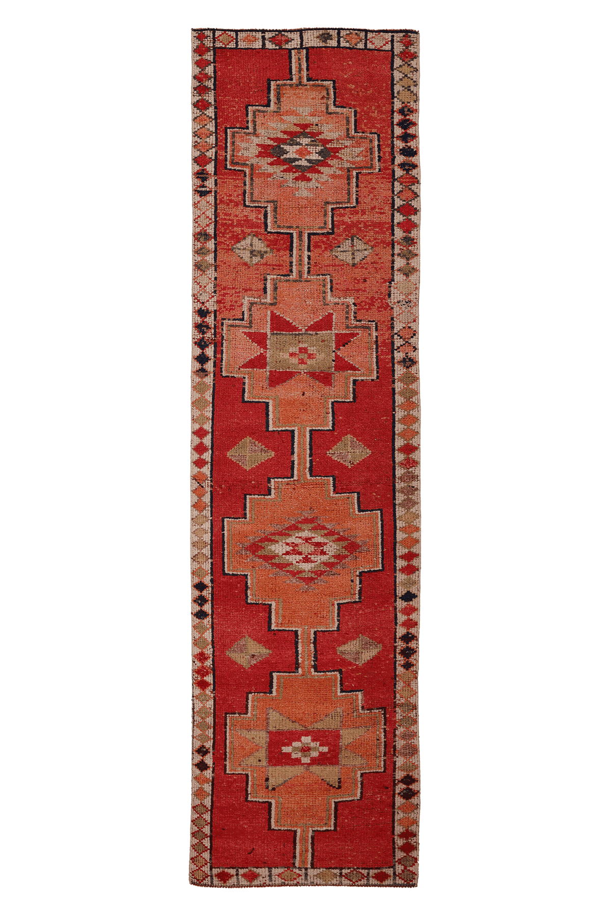 Vintage Southeastern Persian Style Runner Rug 3x11 ft — Red & Orange Geometric