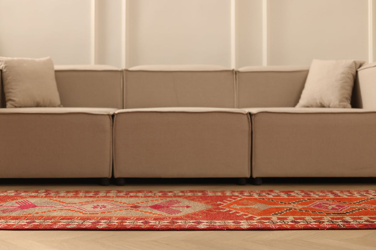 Vintage Southeastern Persian Style Runner Rug 3x13 ft — Red & Beige Geometric