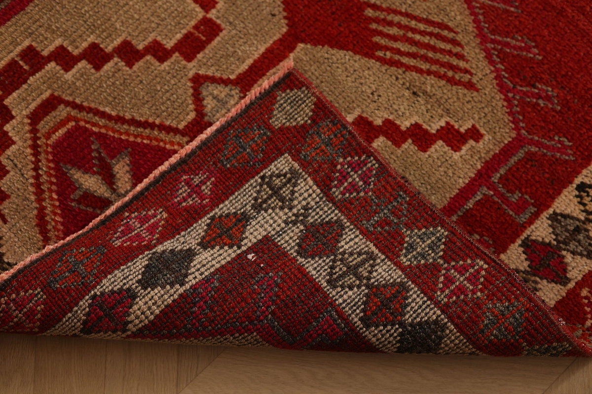 Vintage Southeastern Persian Style Runner Rug 3x13 ft — Red & Beige Geometric