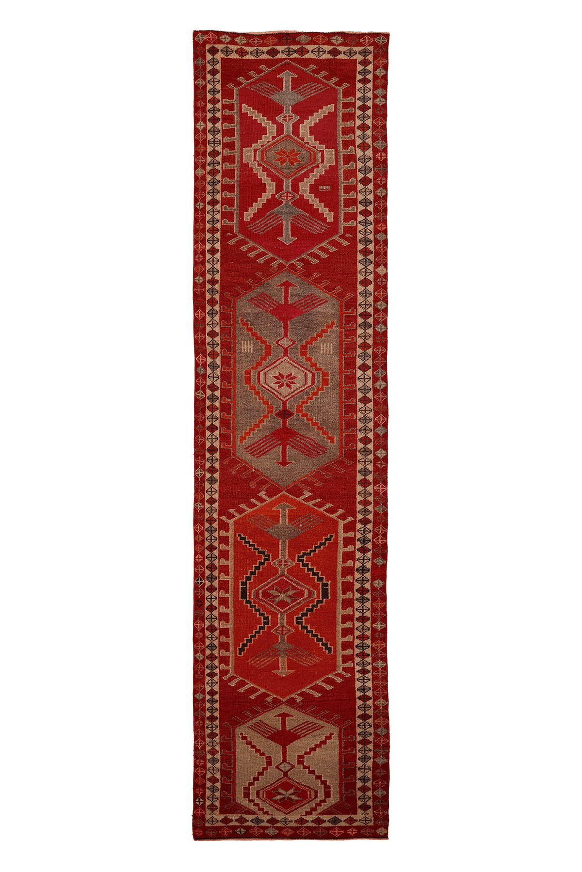 Vintage Southeastern Persian Style Runner Rug 3x13 ft — Red & Beige Geometric
