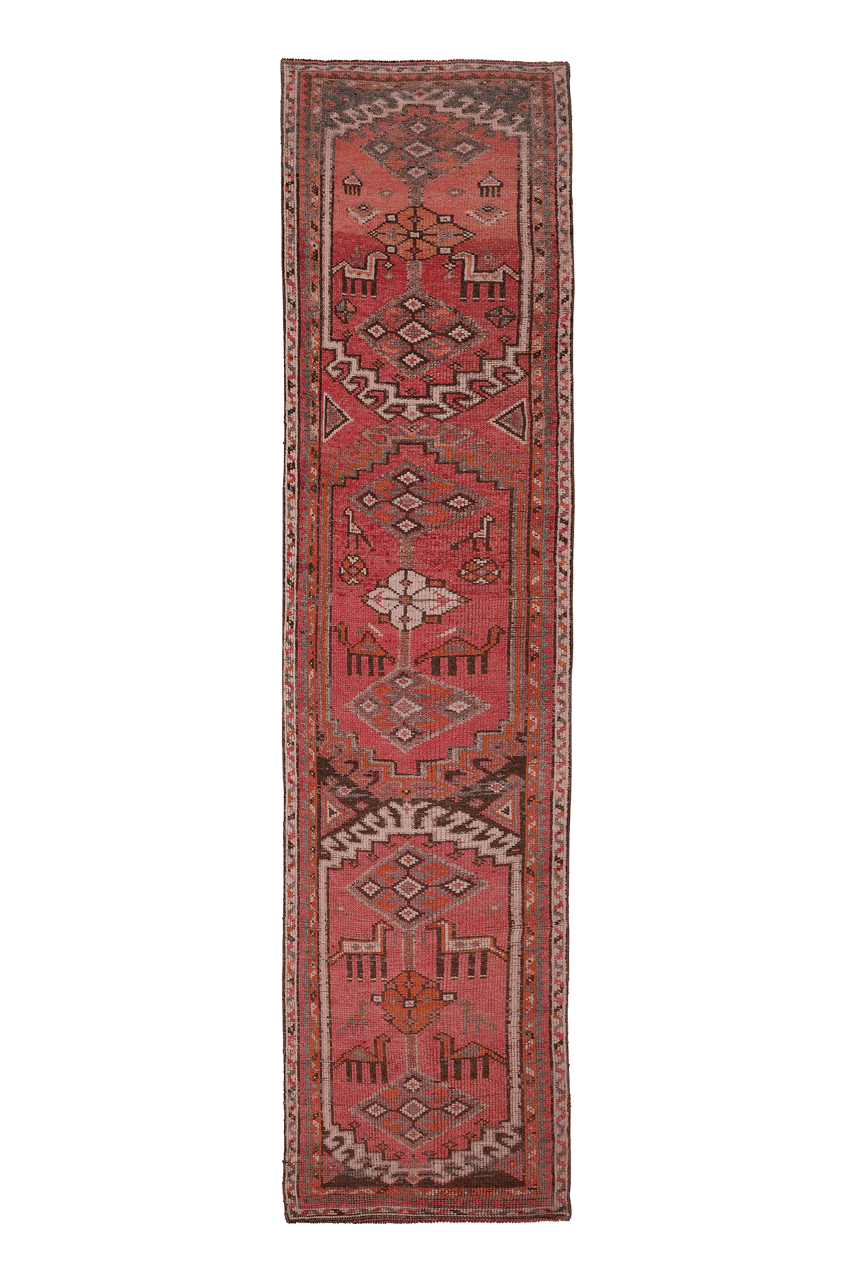 Vintage Southeastern Persian Style Runner Rug 3x13 ft — Red & Orange Geometric