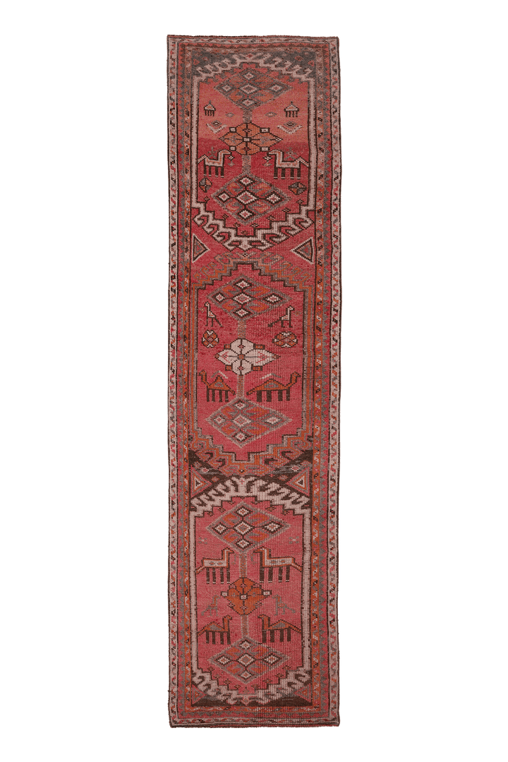 Vintage Southeastern Persian Style Runner Rug 3x13 ft — Red & Orange Geometric