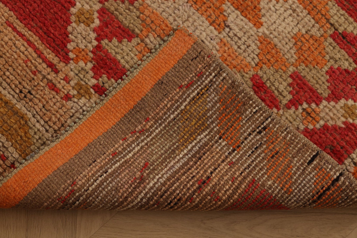 Vintage Southeastern Persian Style Runner Rug 3x11 ft — Red & Orange Geometric