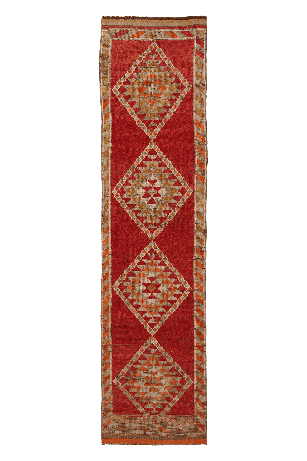 Vintage Southeastern Persian Style Runner Rug 3x11 ft — Red & Orange Geometric