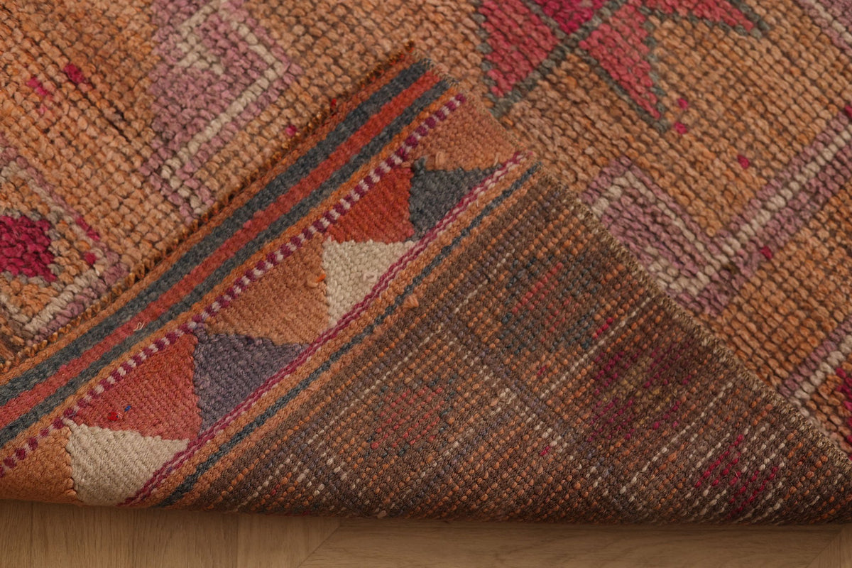 Vintage Southeastern Persian Style Runner Rug 3x11 ft — Orange & Pink Geometric