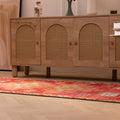 Handmade 3.3x11.5 ft Persian style runner rug in red and orange wool-cotton blend with traditional human-figured patterns.