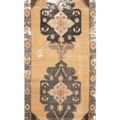 Vintage 4x11 ft Turkish runner rug in beige and gray with handwoven geometric wool and cotton patterns.