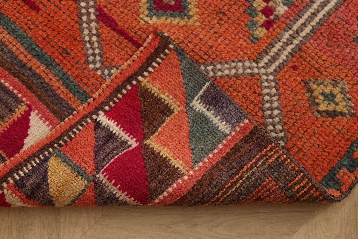 Vintage Southeastern Persian Style Runner Rug 3x11 ft — Red & Orange Geometric