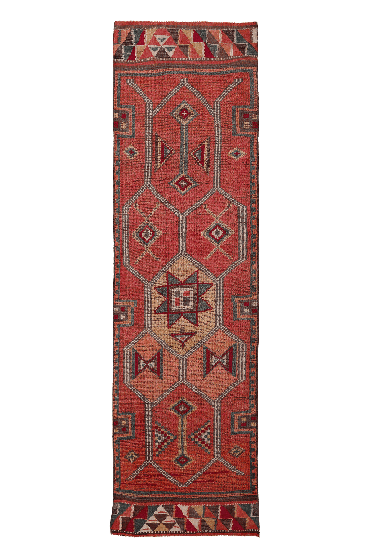 Vintage Southeastern Persian Style Runner Rug 3x11 ft — Red & Orange Geometric