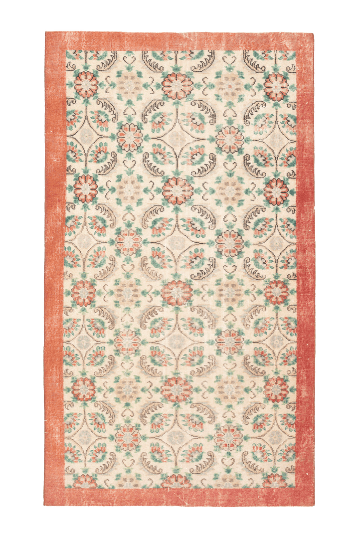 Vintage Isparta Turkish Area Rug 2x12 ft — White & Red Floral