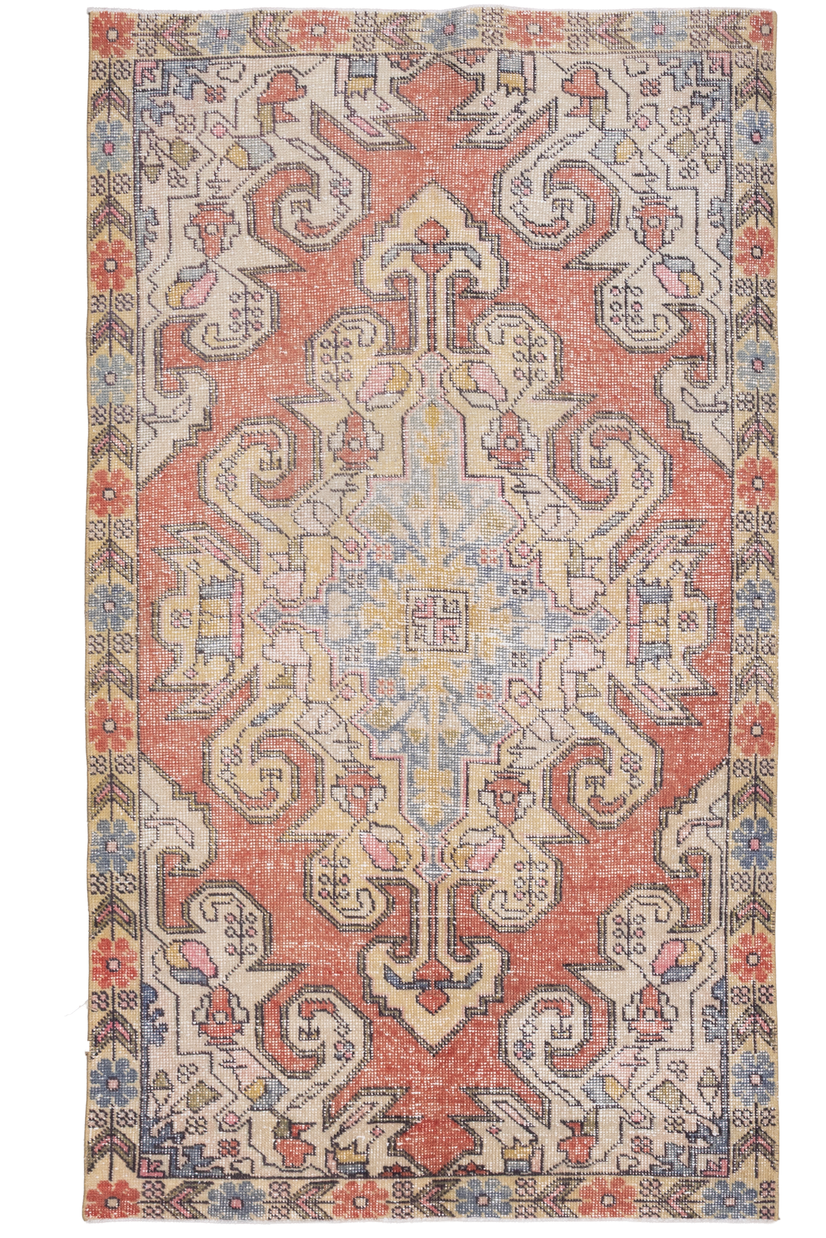 Vintage Nevşehir Turkish Area Rug 4x7 ft — Red Floral