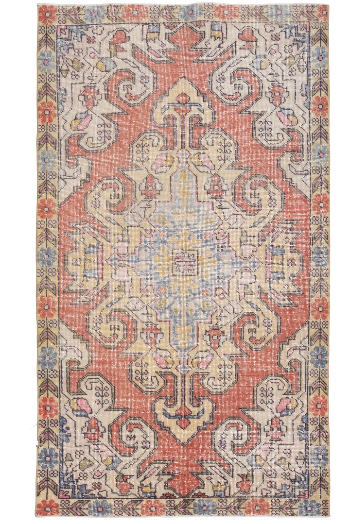 Vintage Nevşehir Turkish Area Rug 4x7 ft — Red Floral