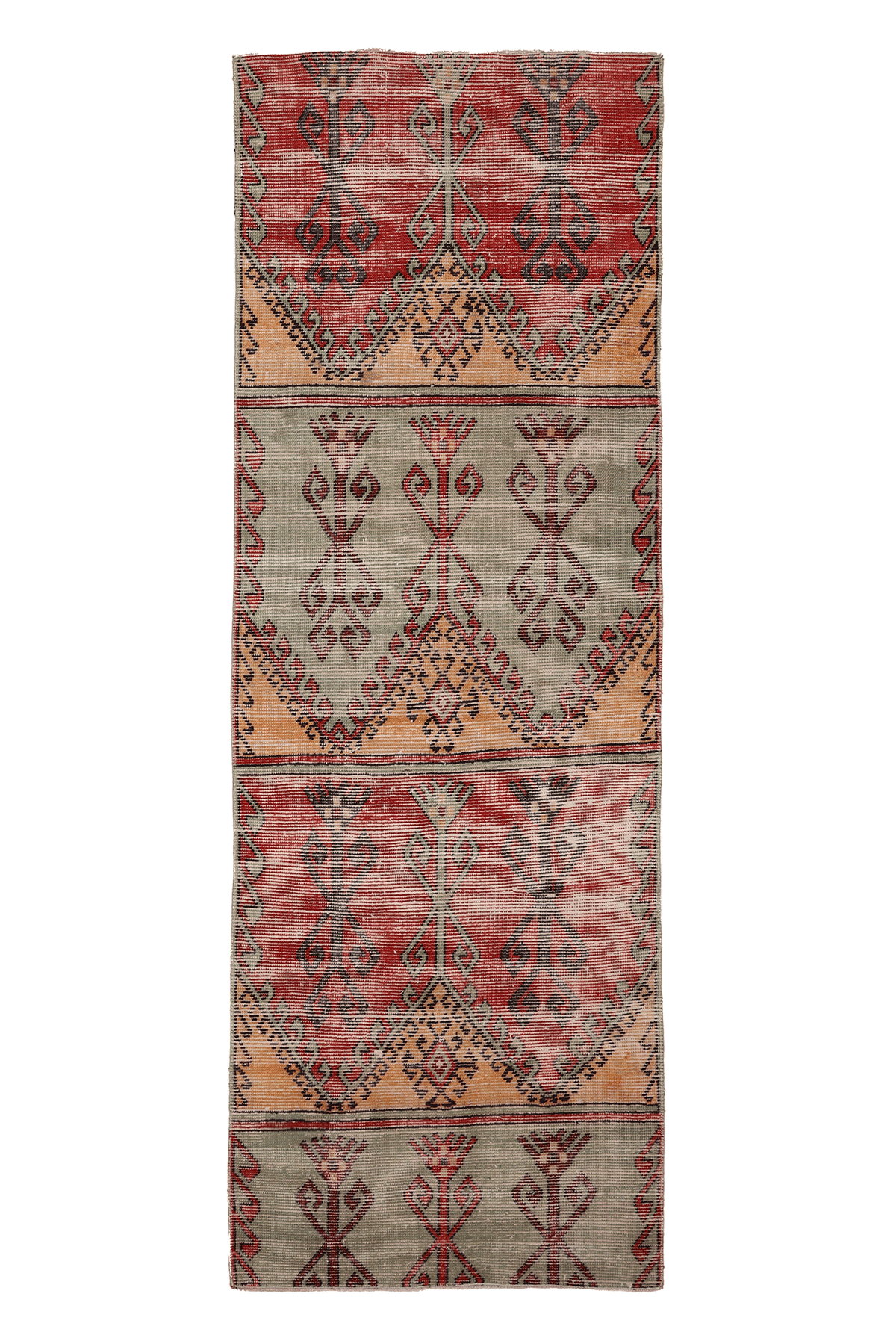 Vintage Niğde Turkish Runner Rug 3x9 ft — Red & Orange Geometric