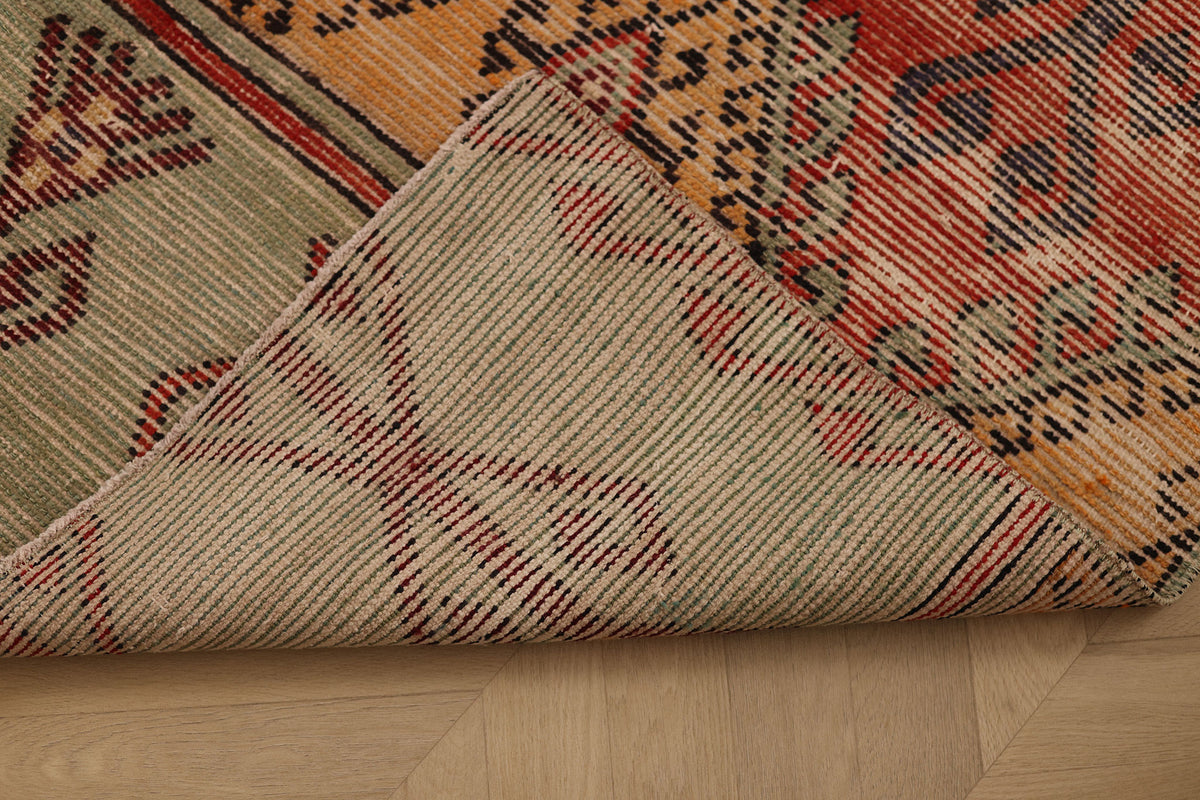 Vintage Niğde Turkish Runner Rug 3x9 ft — Red & Orange Geometric