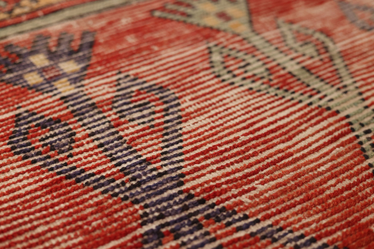 Vintage Niğde Turkish Runner Rug 3x9 ft — Red & Orange Geometric