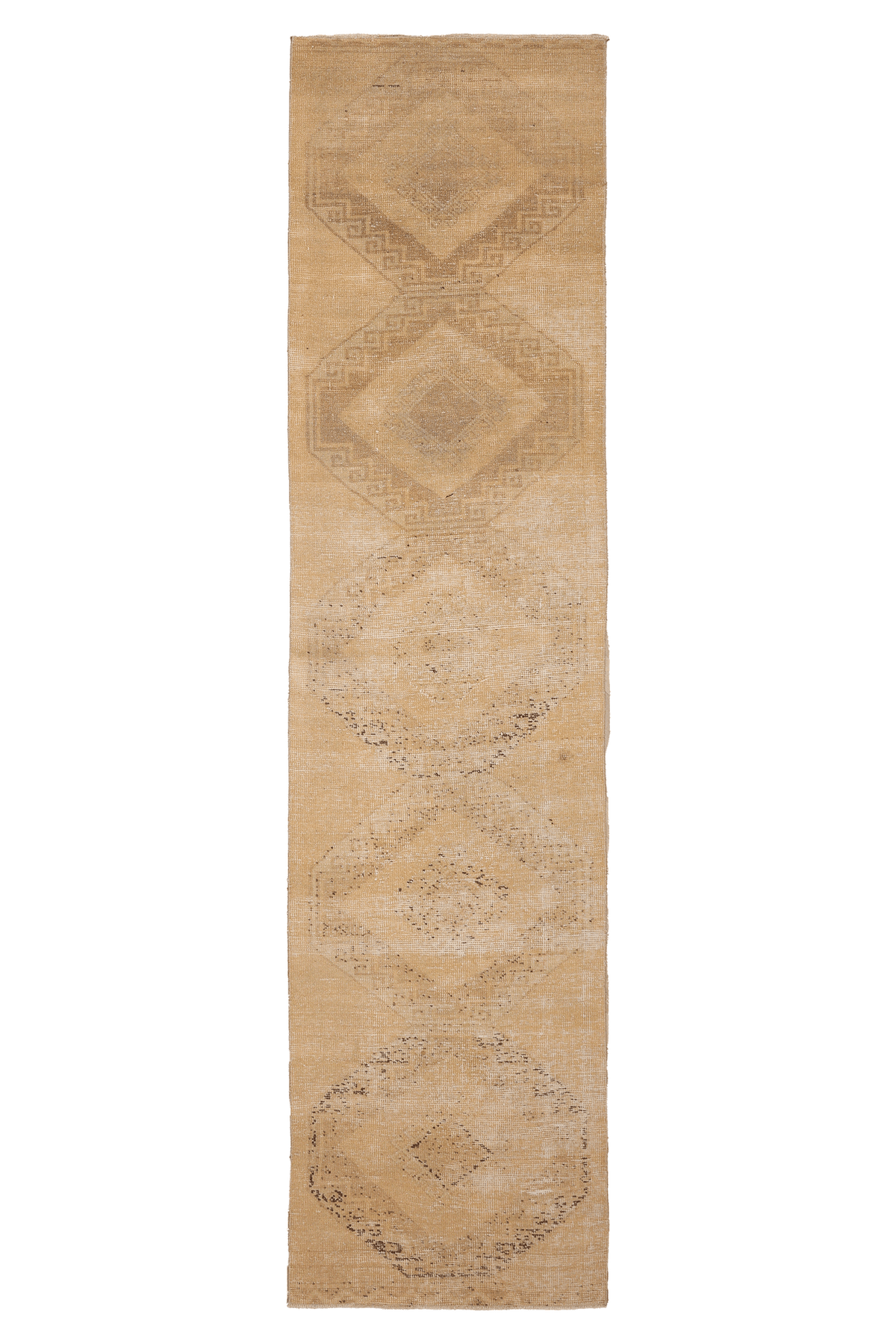 Vintage Malatya Turkish Runner Rug 2x11 ft — Beige & Brown Geometric (No. 43897)