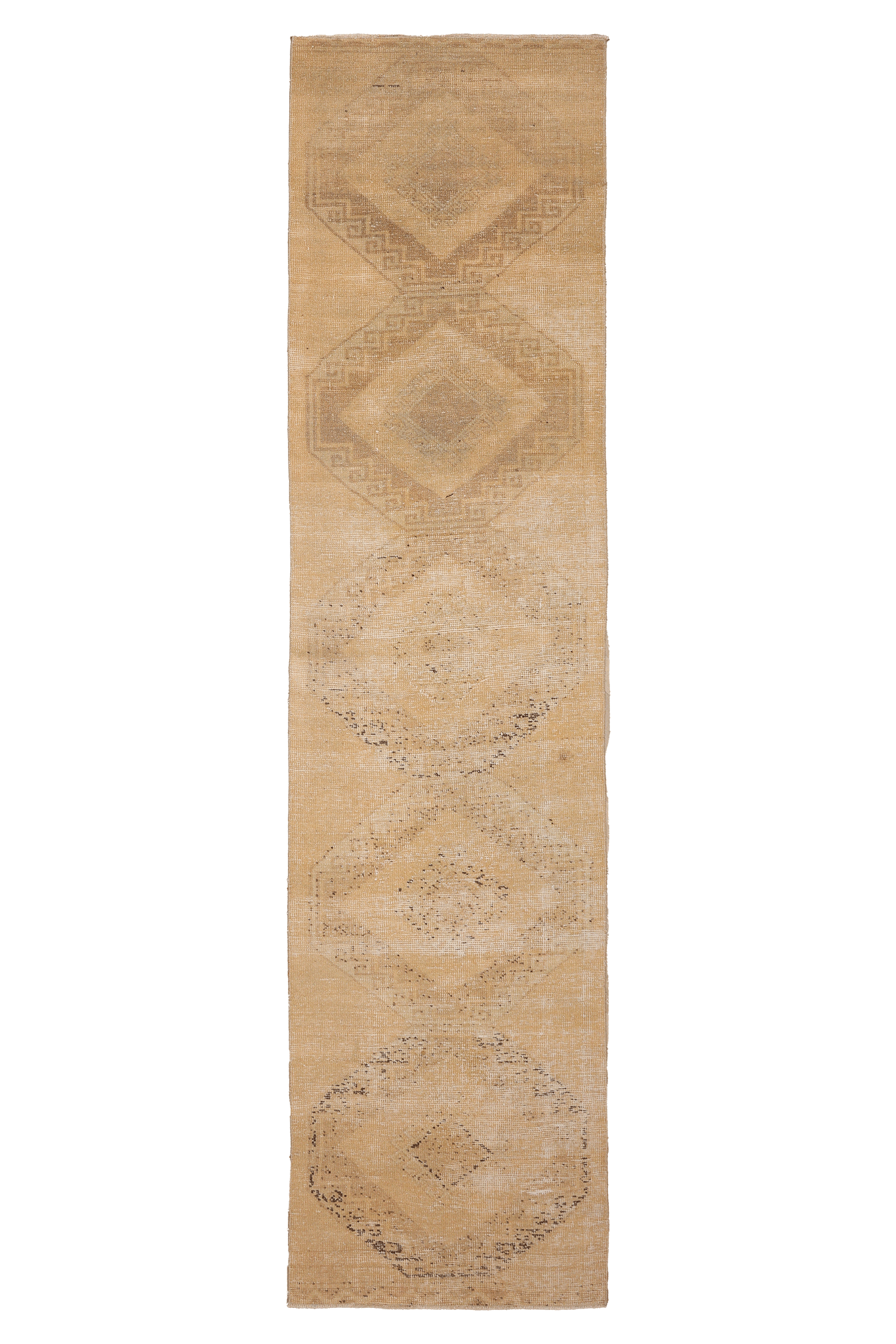 Vintage Malatya Turkish Runner Rug 2x11 ft — Beige & Brown Geometric (No. 43897)