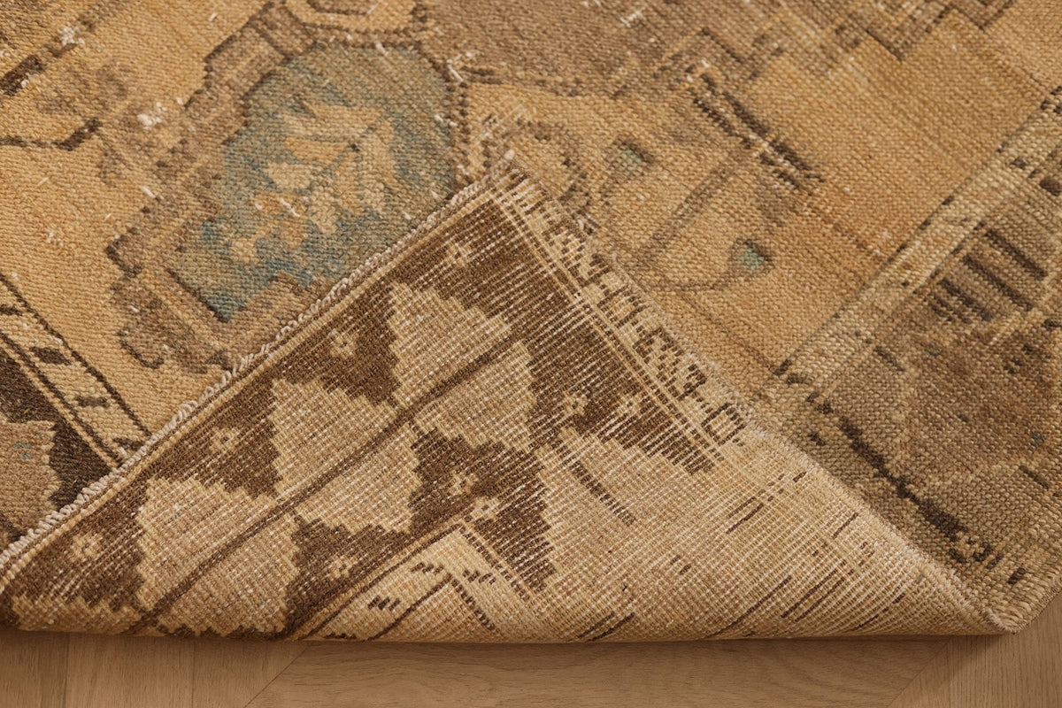 Vintage Malatya Turkish Runner Rug 3x10 ft — Beige & Brown Geometric
