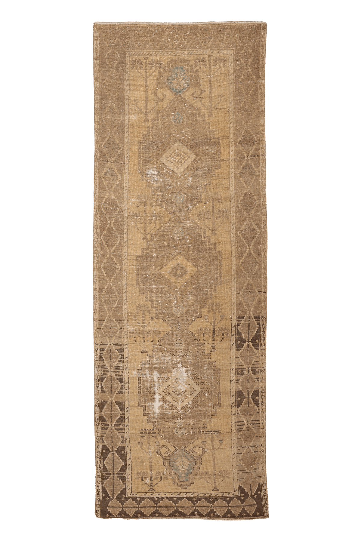 Vintage Malatya Turkish Runner Rug 3x10 ft — Beige & Brown Geometric