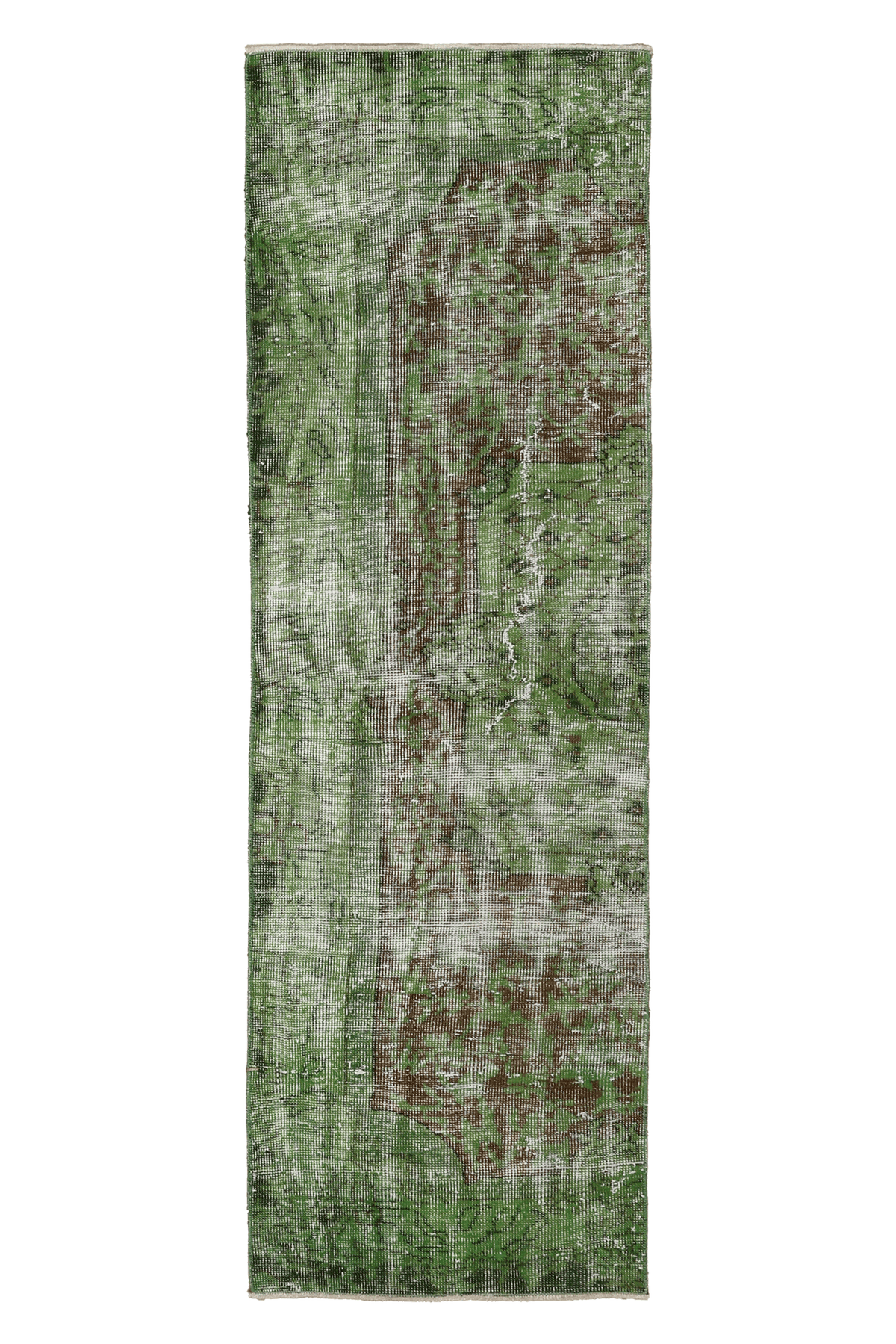 Vintage Isparta Turkish Runner Rug 2x6 ft — Green & Brown Overdyed
