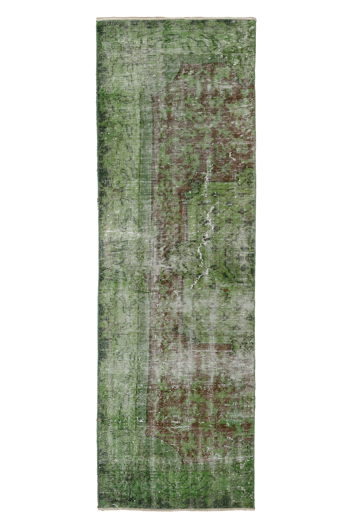 Vintage Isparta Turkish Runner Rug 2x6 ft — Green & Brown Overdyed