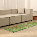 Vintage Isparta Turkish Runner Rug 2x6 ft — Green & Brown Overdyed