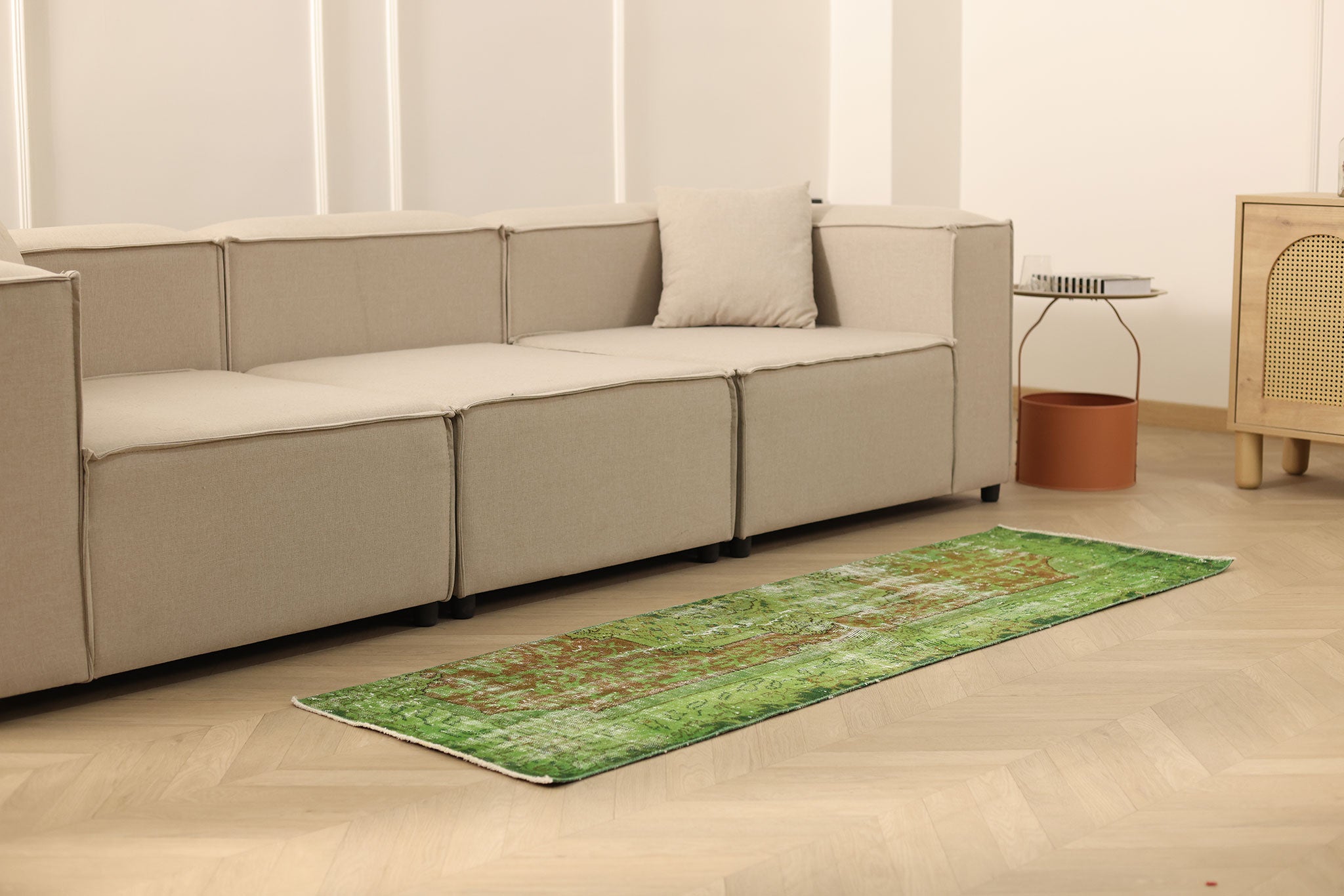 Vintage Isparta Turkish Runner Rug 2x6 ft — Green & Brown Overdyed