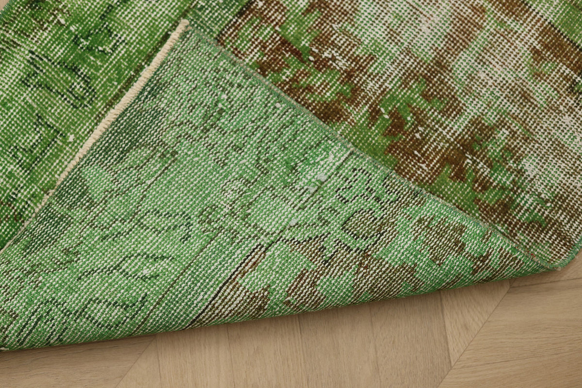 Vintage Isparta Turkish Runner Rug 2x6 ft — Green & Brown Overdyed