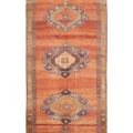 Vintage Sivas Turkish Area Rug 4x11 ft — Orange & Gray Floral