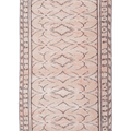 Hand-woven 3x6 ft beige vintage Turkish rug with distressed minimalist patterns and a wool-cotton blend.