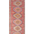 Handmade 2.5x10.5 ft Turkish runner rug in red and brown wool-cotton blend with bohemian geometric patterns.