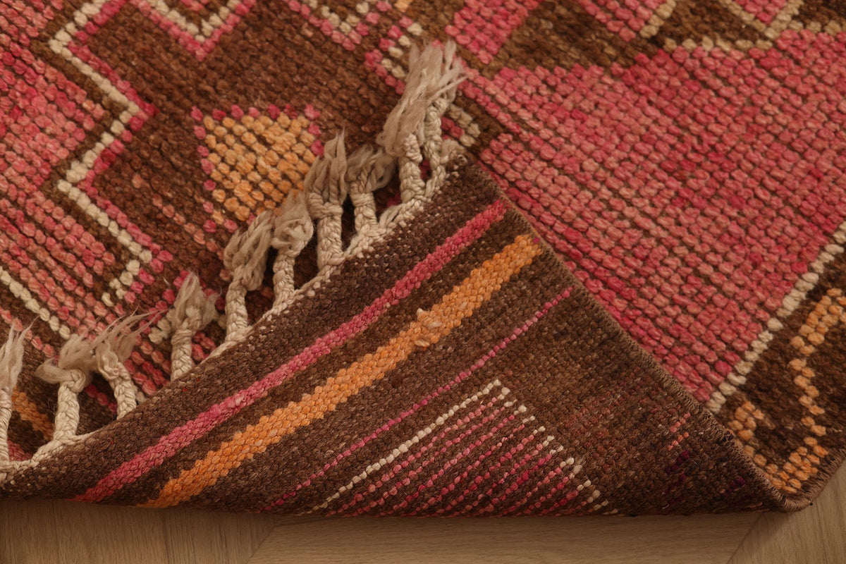 Vintage Southeastern Persian Style Runner Rug 3x11 ft — Pink & Brown Geometric