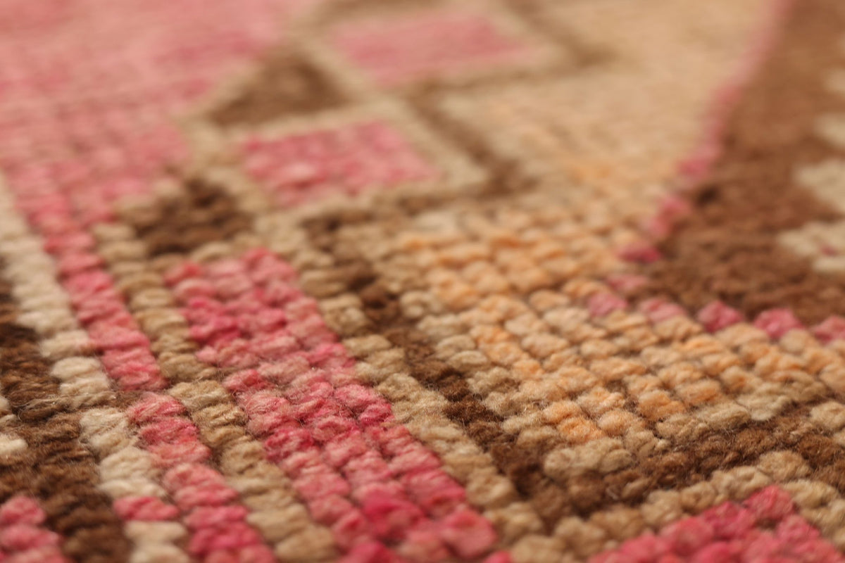 Vintage Southeastern Persian Style Runner Rug 3x11 ft — Pink & Brown Geometric