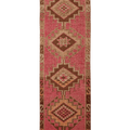 Vintage Southeastern Persian Style Runner Rug 3x11 ft — Pink & Brown Geometric