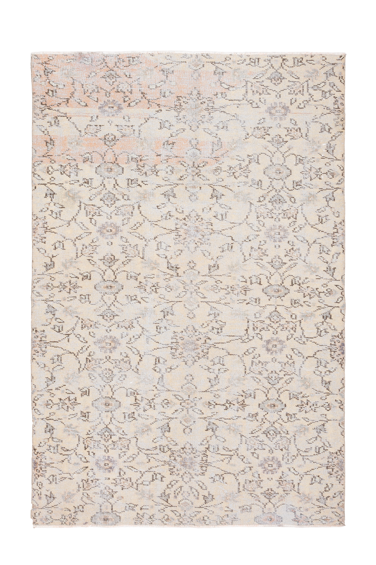 Vintage Manisa Turkish Area Rug 4x7 ft — Beige & Orange Floral