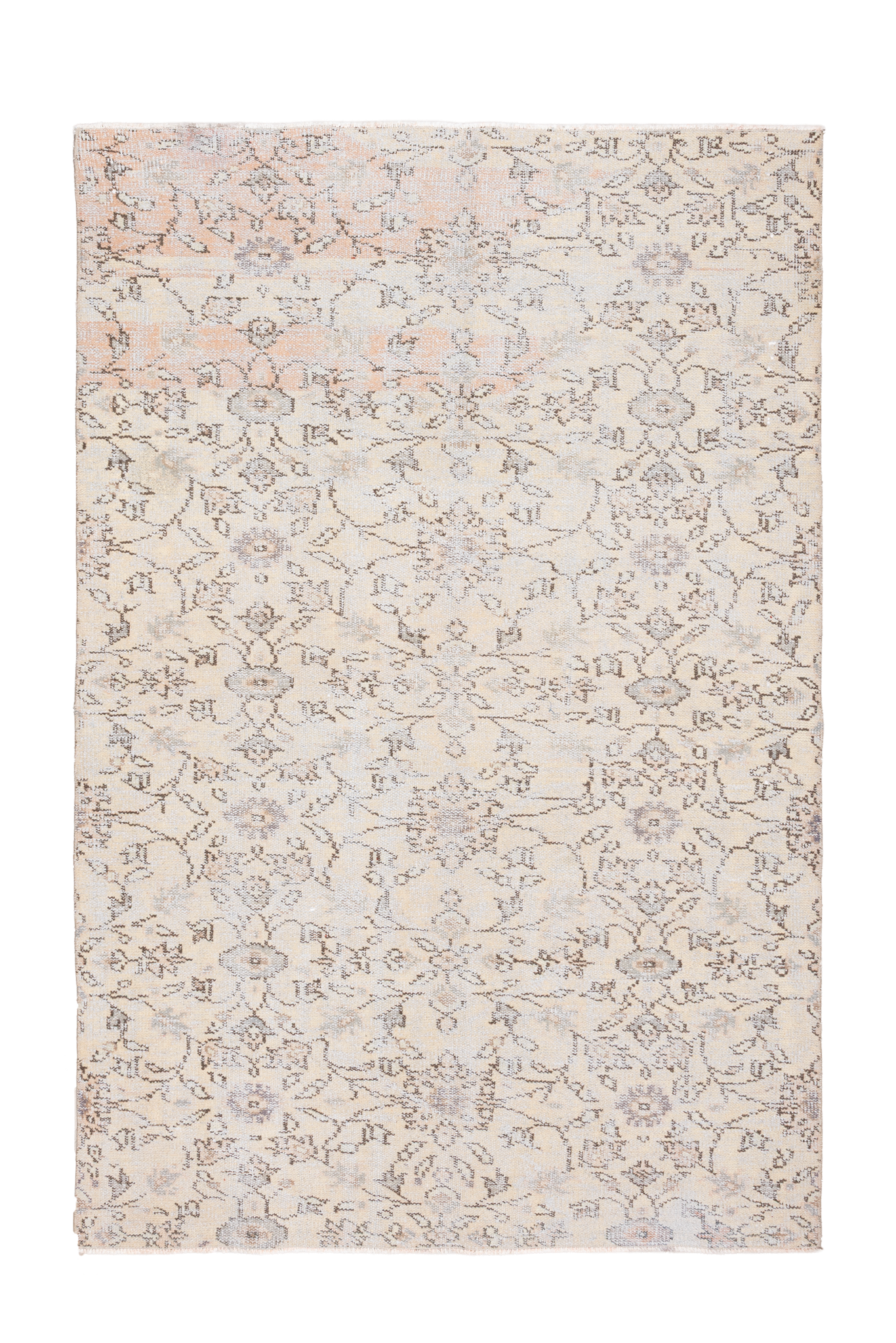 Vintage Manisa Turkish Area Rug 4x7 ft — Beige & Orange Floral