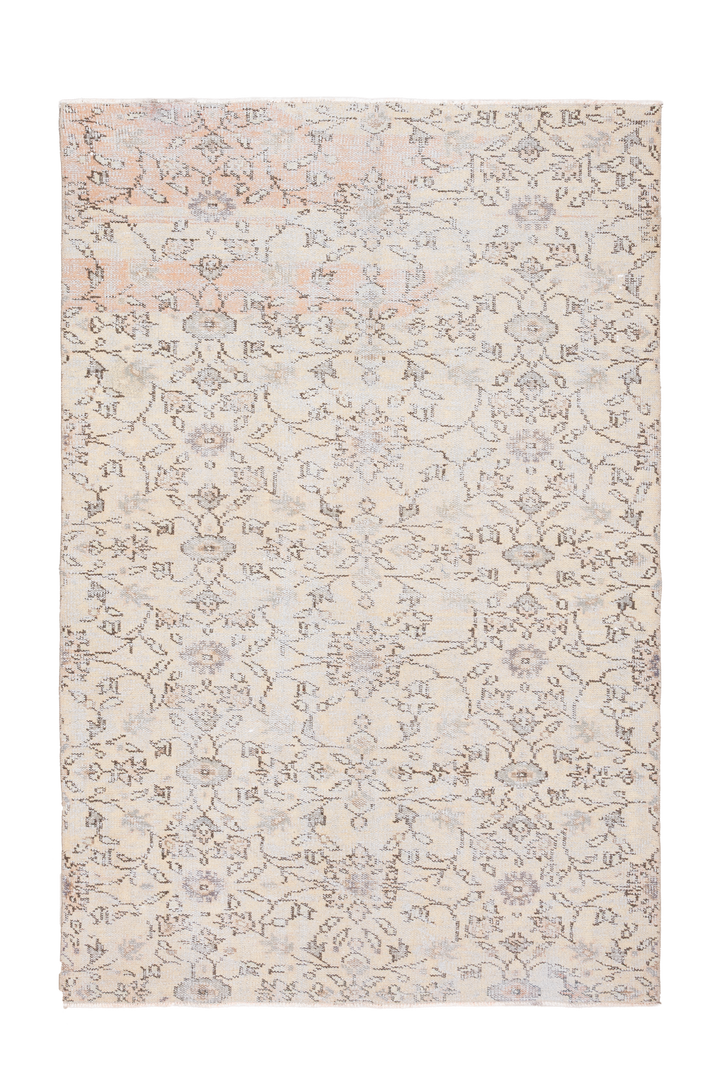 Vintage Manisa Turkish Area Rug 4x7 ft — Beige & Orange Floral